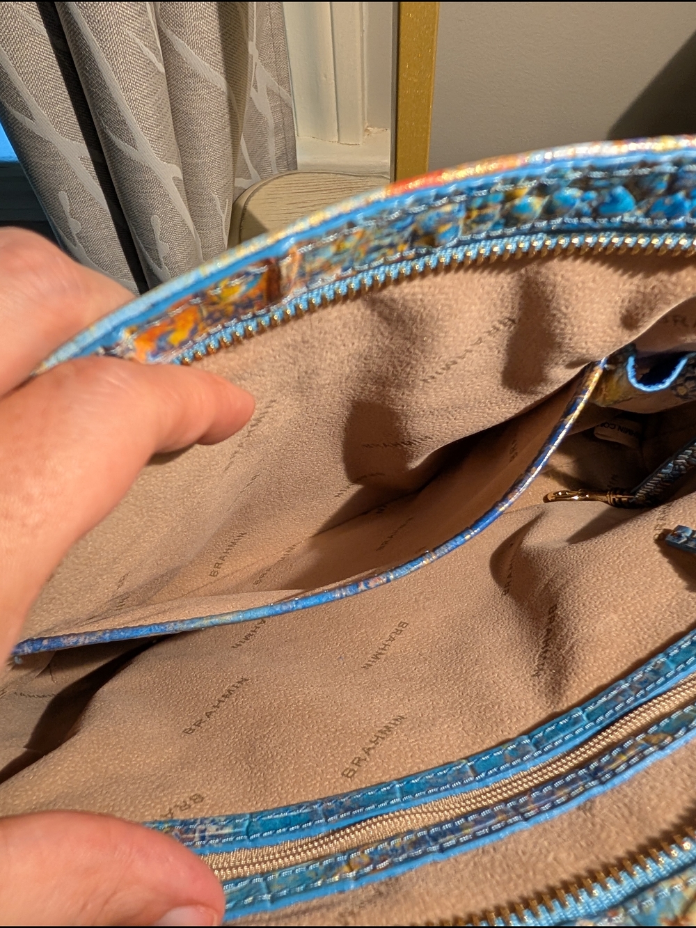 Brahmin Blue Multi Croc-Embossed Leather Shoulder Bag - Picture 11 of 16